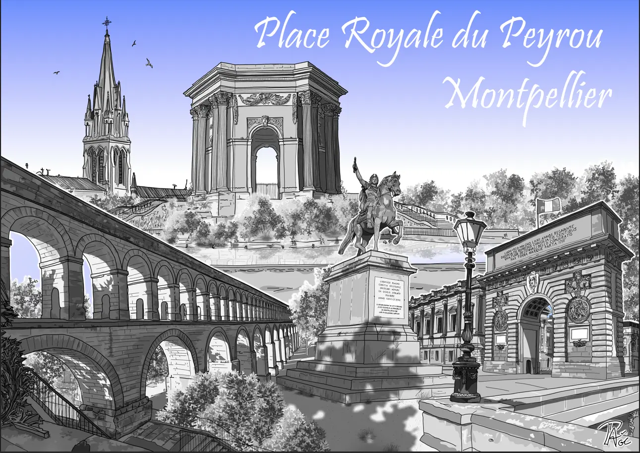 Illustration Place du Peyrou Montpellier