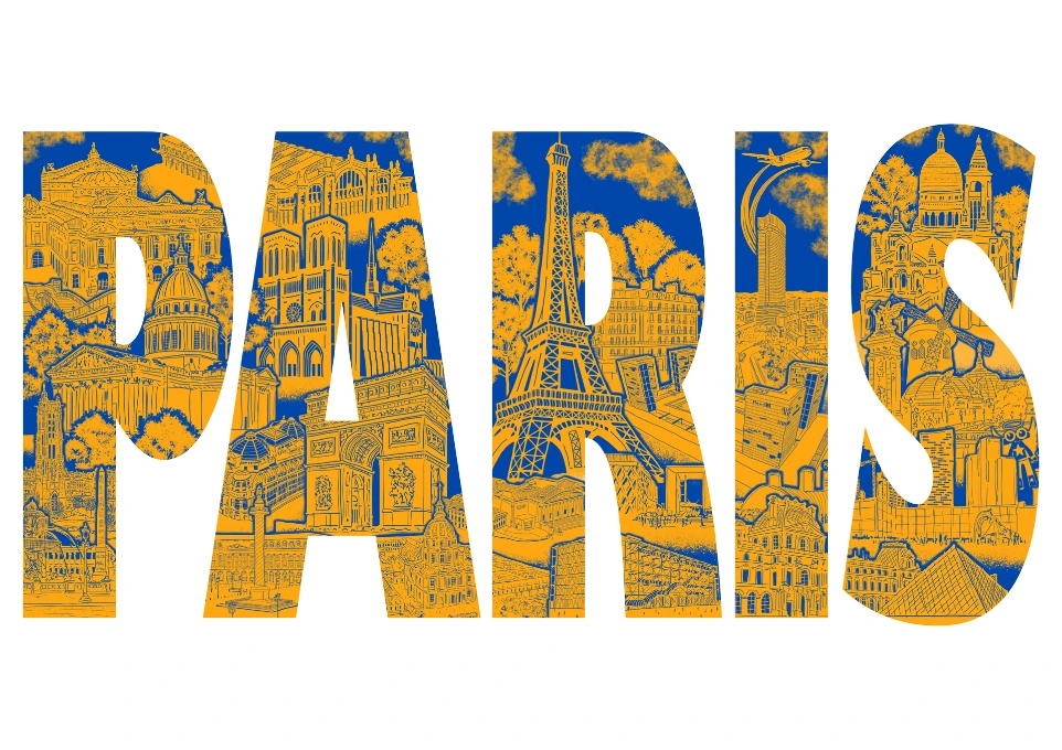 Carte Paris blanche, orange et bleue