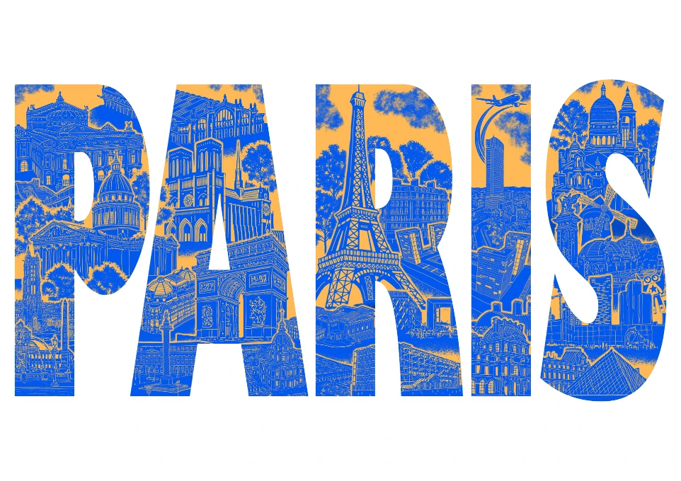 Carte Paris blanche, orange et bleue