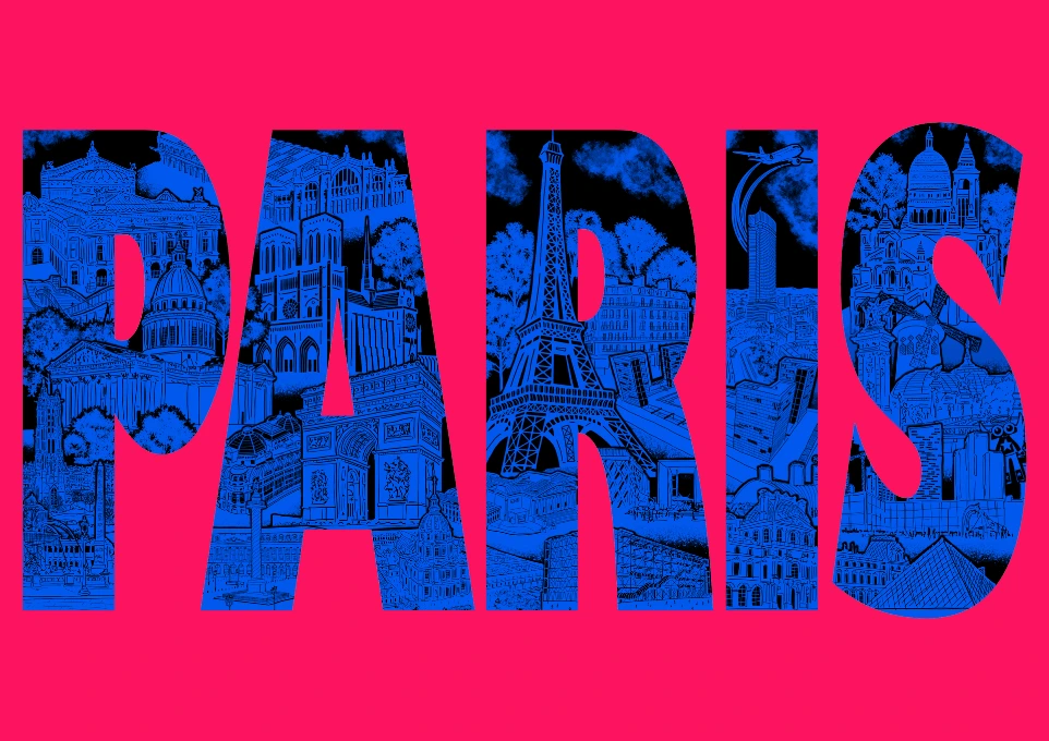 Carte Paris rose, noir et bleu