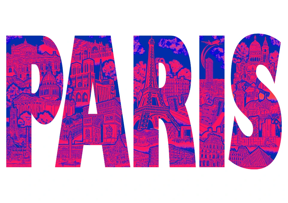 Carte Paris blanche, rose et bleue